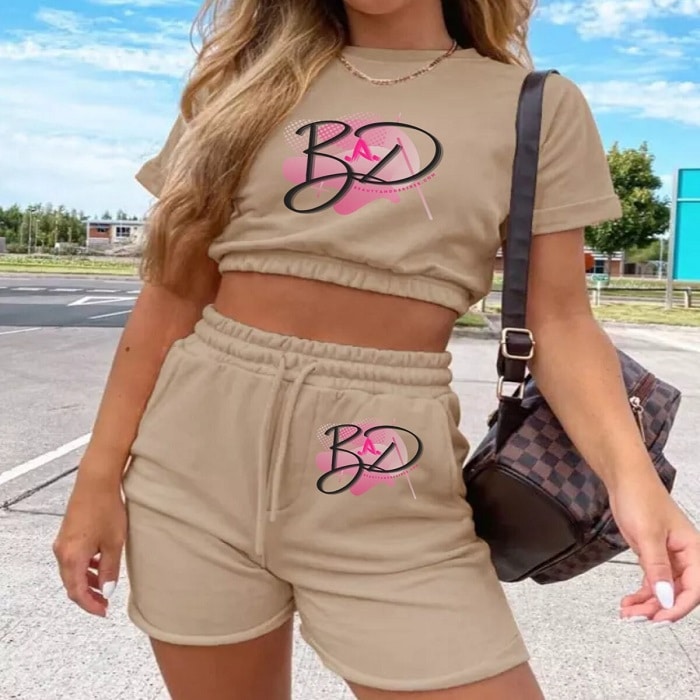 Khaki Crop Top and Shorts Set