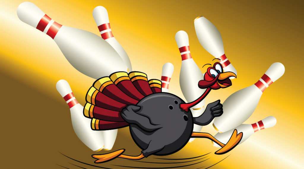 What is a turkey in bowling three strikes 